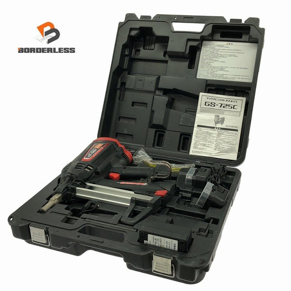 ☆中古品☆MAX マックス 6V 充電式ガスネイラ GS-725C バッテリ2個(1.5Ah) 充電器 ケース付 ガス式鋲打ち機 ガスピン打ち機133537 - 1