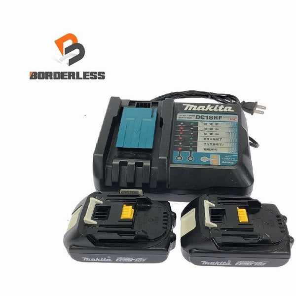 ☆中古品セット☆makita マキタ 18V 2.0Ah 純正 リチウムイオンバッテリー2個 BL1820B 急速充電器 DC18RF付 残量表示有 蓄電池137116 - 1