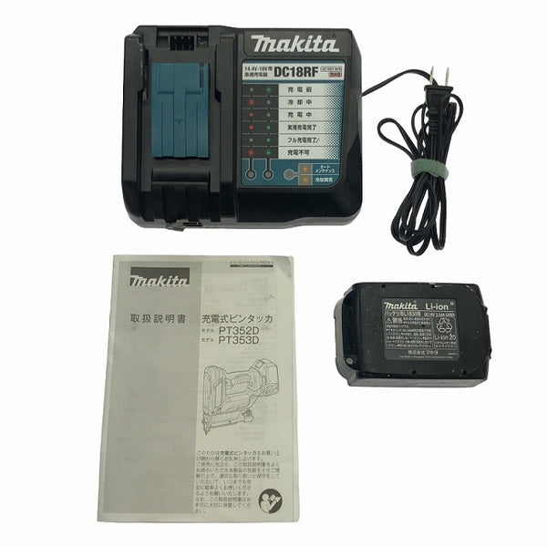 ☆中古品☆makita マキタ 18V 35mm 充電式ピンタッカー PT353D バッテリ1個(18V3.0Ah) 充電器 ケース付 ピンネイラ ピン釘打機 - 10