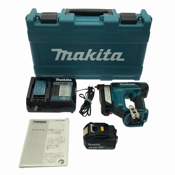 ☆中古品☆makita マキタ 18V 35mm 充電式ピンタッカー PT353D バッテリ1個(18V3.0Ah) 充電器 ケース付 ピンネイラ ピン釘打機 - 4