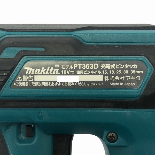 ☆中古品☆makita マキタ 18V 35mm 充電式ピンタッカー PT353D バッテリ1個(18V3.0Ah) 充電器 ケース付 ピンネイラ ピン釘打機 - 8