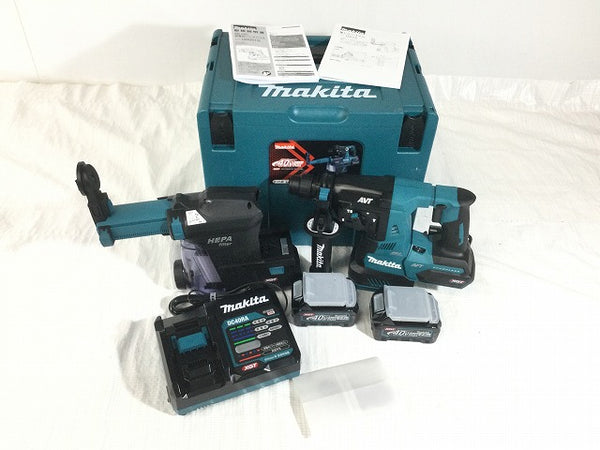 ☆未使用品☆makita マキタ 40Vmax 28mm 充電式ハンマドリル HR001GRDXV バッテリ2個(2.5Ah) 充電器 集じんシステム(DX12) ケース - 4