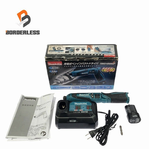 ☆中古品☆makita マキタ 7.2V 充電式ペンインパクトドライバ TD021D バッテリー(7.2V 1.5Ah) 充電器付き 電動工具 締め付け 116278 - 1