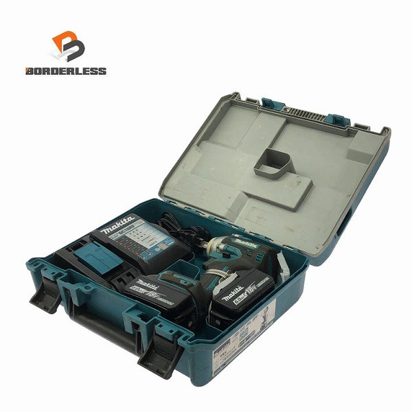 ☆中古品☆makita マキタ 18V 充電式インパクトレンチ TW300DRGX バッテリ2個(6.0Ah) 充電器 QCソケット6個 ケース付 コードレス129036 - 1