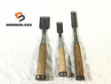 ☆中古品3本セット☆大内 追い入れ鑿2本 1寸4分 8分 外丸鑿 8分 追入れ鑿 追入れノミ 追入れのみ 叩き鑿 叩きノミ 大工道具131765 - 1