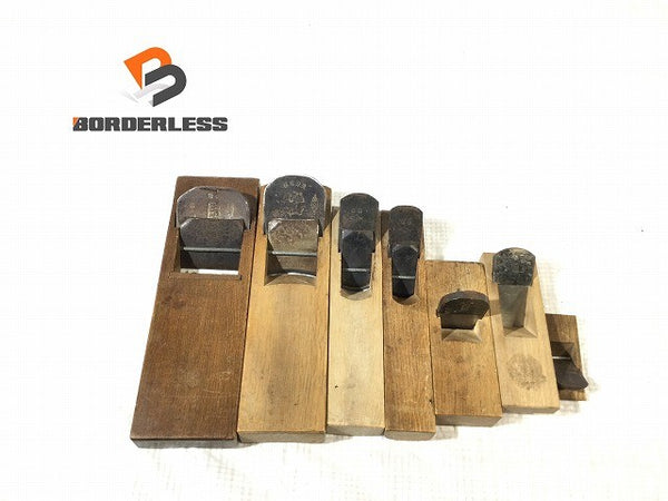 ☆中古品7丁セット☆内丸鉋1個 旭山　外丸鉋2個 健　台直し鉋1個 和彦　反り鉋3個 土牛 廣治 近廣　かんな カンナ 大工道具131769 - 1