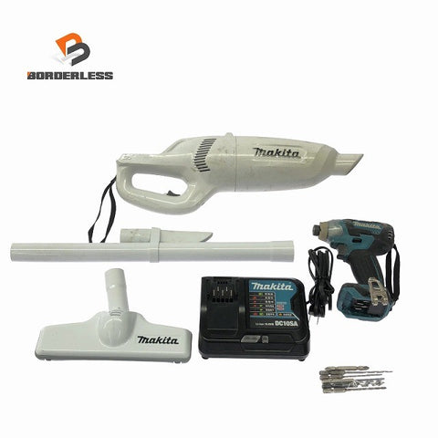 ☆中古品2点☆makita マキタ 10.8V 充電式インパクトドライバ TD111D 本体のみ 充電式クリーナー CL106FD 本体+ノズル 充電器付127864