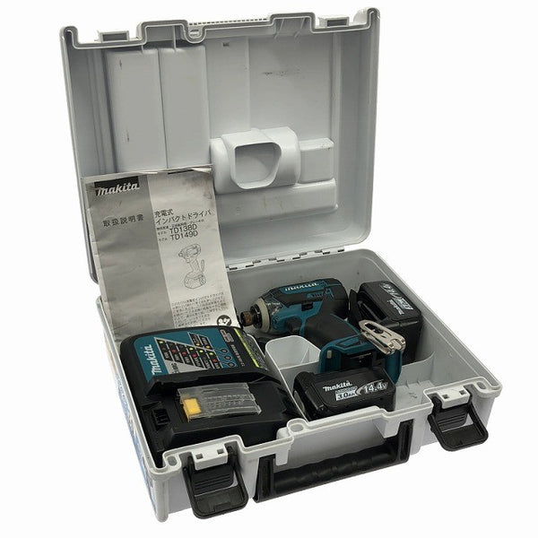 ☆比較的綺麗☆makita マキタ 14.4V 充電式インパクトドライバー TD138DRFX バッテリ2個(14.4V3.0Ah) 充電器 ケース付 コードレス134982 - 2
