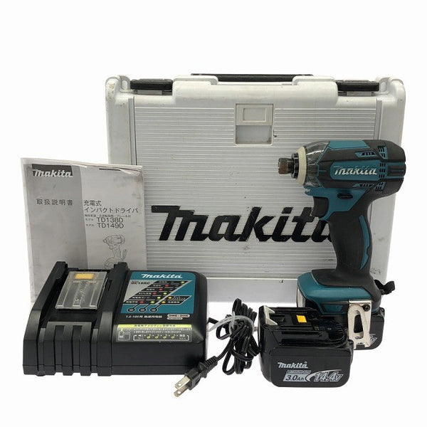 ☆比較的綺麗☆makita マキタ 14.4V 充電式インパクトドライバー TD138DRFX バッテリ2個(14.4V3.0Ah) 充電器 ケース付 コードレス134982 - 3