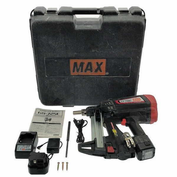 ☆中古品☆ MAX マックス 6V ガスネイラ GS-738C2 本体+バッテリー2個(6V 1.5Ah)充電器+パーツ+ケース リフォーム 鉄丸 釘/クギ113401 - 3
