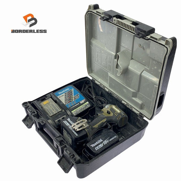 ☆中古品☆makita マキタ 18V 充電式インパクトドライバ TD173DRGXO オリーブ バッテリー2個(18V 6.0Ah) 充電器 ケース付128621 - 1