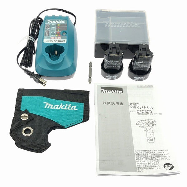 ☆未使用品☆makita マキタ 10.8V 充電式ドライバドリル DF030DWX バッテリ2個(1.3Ah) 充電器 ケース付 ドリルドライバ115717 - 10