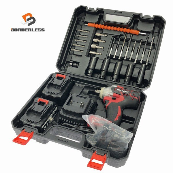 ☆美品☆WELINA 21V インパクトレンチ 本体+バッテリー2個+充電器+ケース アタッチメント付き 電動工具 締め付け129904 - 1