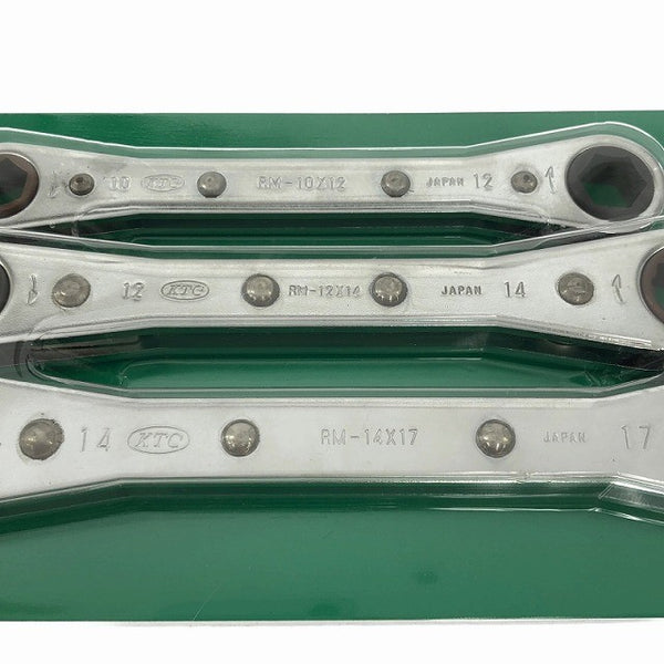 ☆未使用品☆KTC 板ラチェットメガネレンチセット 3本組 RM03 (RM-14X17/12X14/10X12) 板ラチェットめがねレンチ ギアレンチ - 8