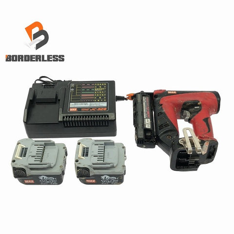 ☆中古品☆MAX マックス 14.4V 充電式ピンネイラ TJ-35P1 赤/レッド 本体+バッテリー2個(3.0Ah)+充電器113891