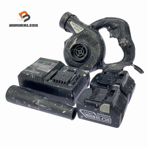 ☆中古品☆HITACHI 日立工機 18V コードレスブロワ RB18DSL バッテリー2個(BSL1860) 充電器 付 ブロワー ブロアー 清掃130299