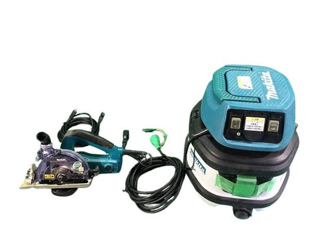 ☆中古品セット☆makita マキタ 100V 125mm 防じんマルノコ 5205FX 乾湿両用 集じん機 481 ホース＋パイプ＋ノズル付 工具連動 - 0
