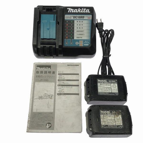 ☆中古品☆ makita マキタ 18V 充電式レシプロソー JR189DRGX 青/ブルー バッテリー2個(6.0Ah)充電器 ケース付129085 - 10
