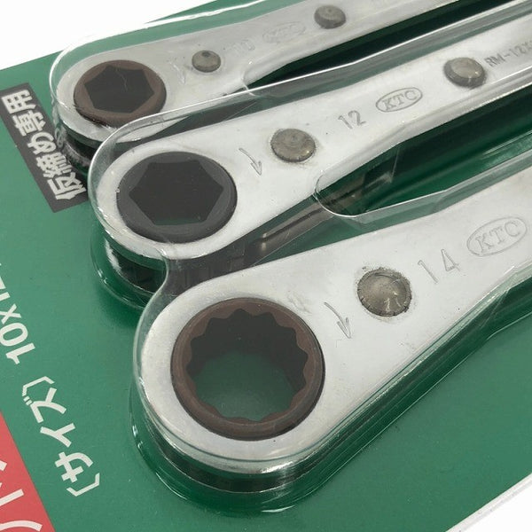 ☆未使用品☆KTC 板ラチェットメガネレンチセット 3本組 RM03 (RM-14X17/12X14/10X12) 板ラチェットめがねレンチ ギアレンチ - 7