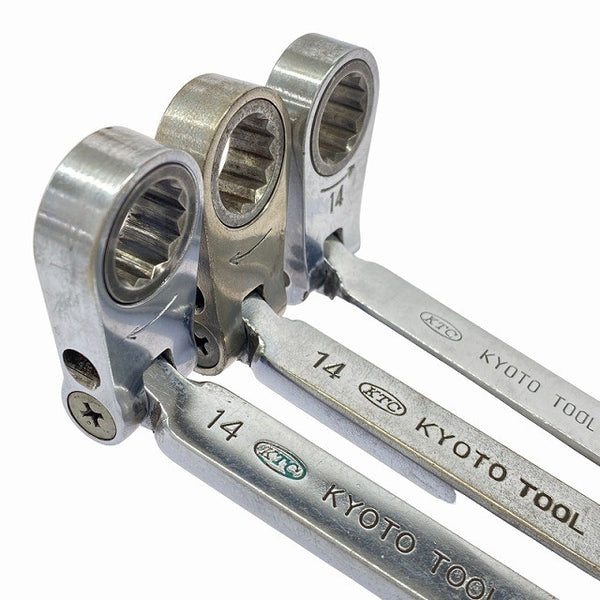 ☆中古品3本セット☆KTC 京都機械工具 首振りラチェットめがねレンチ MRF-14 14mm フレックス ラチェットメガネレンチ ハンドツール131416 - 10