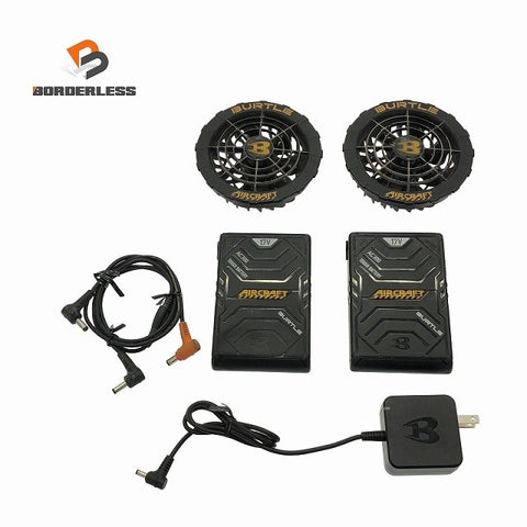 ☆中古品セット☆ BURTLE バートル 17V エアクラフトバッテリー AC300×2 ファンユニット AC310/311 黒 ファン/充電ケーブル117383