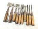 ☆中古品10本セット☆金右衛門 追入れ鑿 1分～1寸4分/3mm～42mm 追入れのみ 追入れノミ 追入れ鑿 叩きノミ 叩き鑿 大工道具131764 - 10