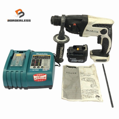 ☆中古品☆makita マキタ 14.4V 16mm 充電式ハンマドリル HR162D 白 バッテリ1個(6.0Ah) 充電器付 コードレス ハンマードリル117514