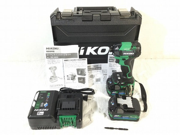 ☆未使用☆HiKOKI ハイコーキ 36V コードレスインパクトドライバ WH36DD(2XHLSZ) グリーン バッテリ2個(36V2.5Ah) 充電器 ケース付131579 - 3