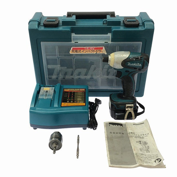 ☆中古品☆makita マキタ 14.4V 充電式インパクトドライバ TD130D バッテリ1個(14.4V 3.0Ah)充電器 ケース付 締付け おまけ付130975 - 3