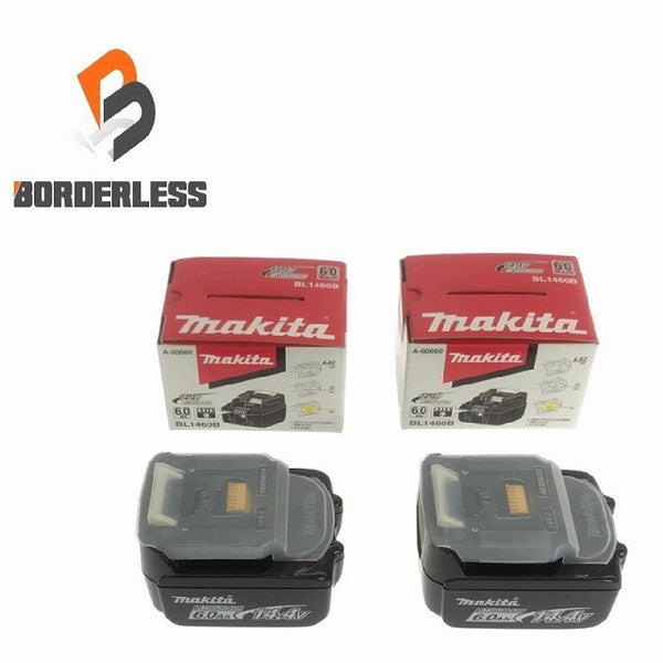 ☆未使用品 2個セット☆makita マキタ 14.4V 6.0Ah 純正リチウムイオンバッテリー BL1460B バッテリー残量確認 雪マーク119794 - 1