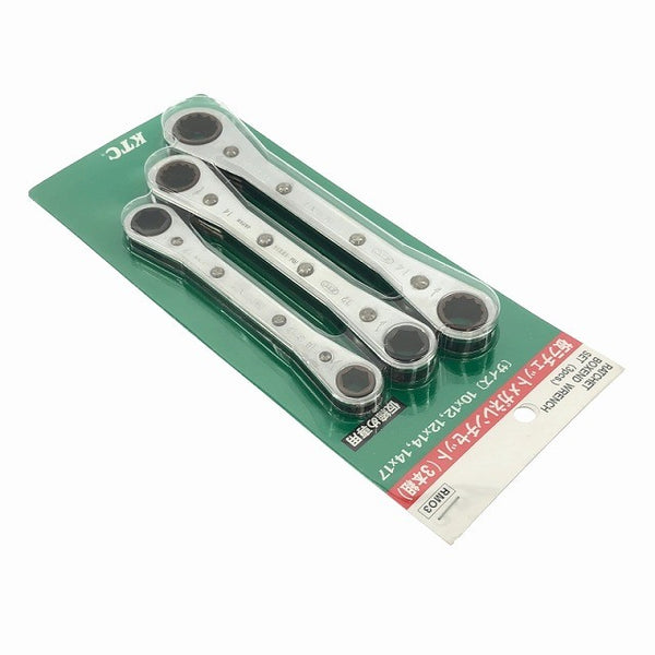 ☆未使用品☆KTC 板ラチェットメガネレンチセット 3本組 RM03 (RM-14X17/12X14/10X12) 板ラチェットめがねレンチ ギアレンチ - 5
