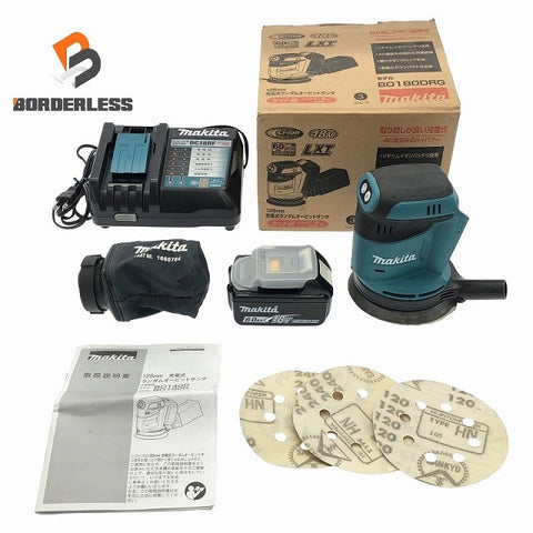 ☆中古美品☆makita マキタ 18V 125mm 充電式ランダムオービットサンダー BO180DRG 本体+バッテリー1個(6.0Ah)+パーツ+集じん袋