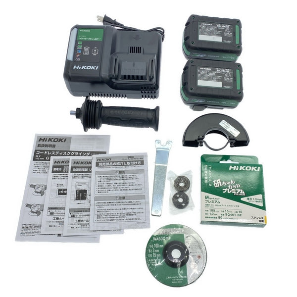☆未使用品☆HiKOKI ハイコーキ 36V 100mm ディスクグラインダー G3610DC 2XPCBZ 黒 バッテリ2個 充電器 切断砥石10枚付き118374 - 10