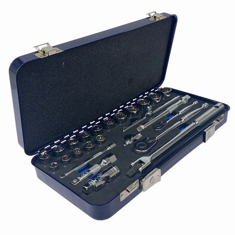 ☆中古美品☆STRAIGHT ストレート 1/4 3/8 ツールセット 25ピース Art.10-670 ソケットレンチ ラチェットレンチ 工具セット131638 - 0