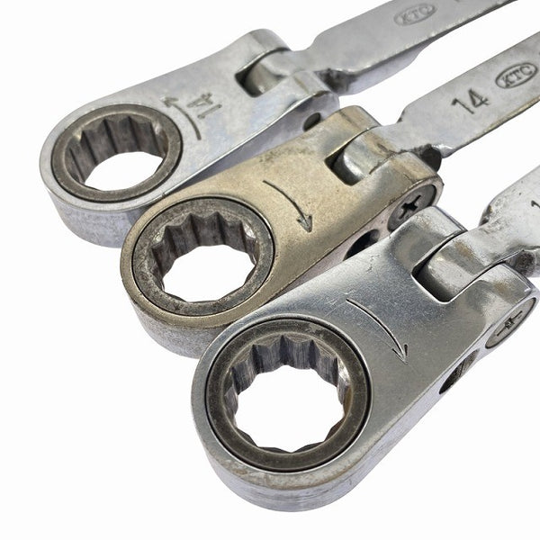 ☆中古品3本セット☆KTC 京都機械工具 首振りラチェットめがねレンチ MRF-14 14mm フレックス ラチェットメガネレンチ ハンドツール131416 - 6
