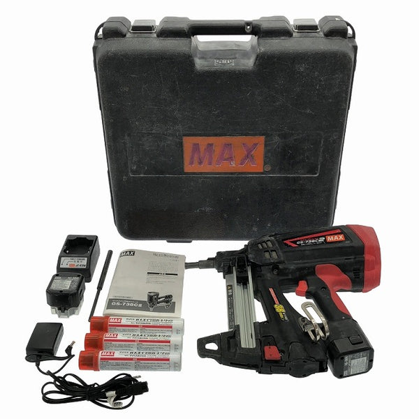 ☆中古品☆MAX マックス 6V 38mm ガスネイラ GS-738C2 バッテリ2個(6V 1.5Ah)充電器+ケース付 ガス式鋲打ち機 ガスピン打ち機 - 3