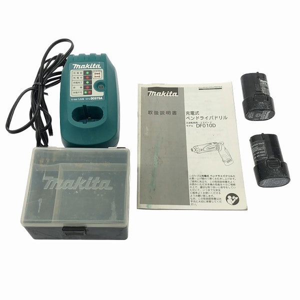 ☆中古品☆makita マキタ 7.2V 充電式ペンドライバドリル DF010D バッテリ2個(1.0Ah) 充電器 ケース付 スティックドリルドライバー123129 - 9