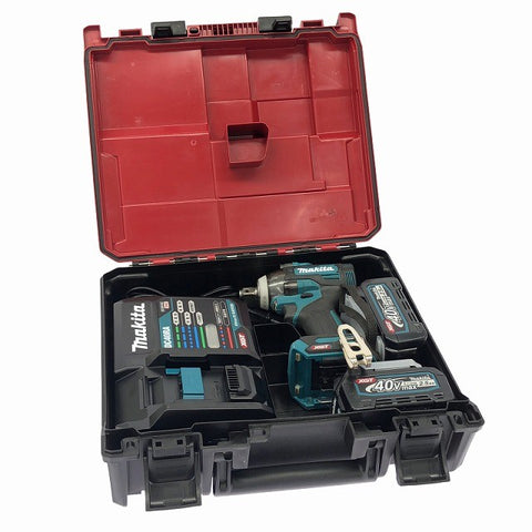 ☆比較的綺麗☆makita マキタ 40Vmax 充電式インパクトレンチ TW004GRDX バッテリ2個(2.5Ah) 充電器 ケース付 320N･m131997 - 0