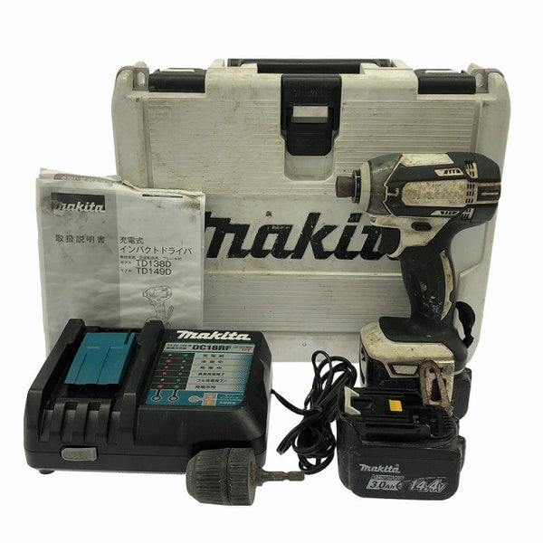 ☆中古品☆makita マキタ 14.4V 充電式インパクトドライバー TD138D バッテリ2個(14.4V3.0Ah) 充電器 ケース付 コードレス 電動工具133835 - 3