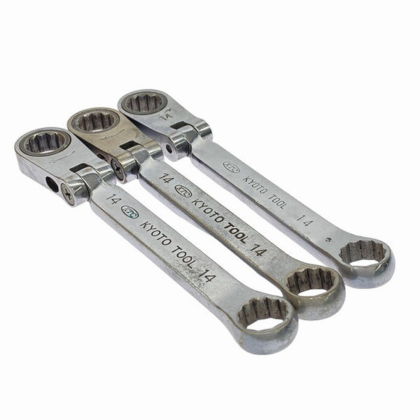 ☆中古品3本セット☆KTC 京都機械工具 首振りラチェットめがねレンチ MRF-14 14mm フレックス ラチェットメガネレンチ ハンドツール131416 - 5