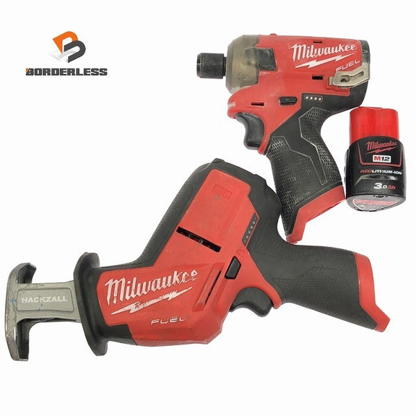 ☆中古品☆Milwaukee ミルウォーキー レシプロソー M12CHZ インパクトドライバ M12FQID バッテリ1個(12V3.0Ah)付き117076 - 1