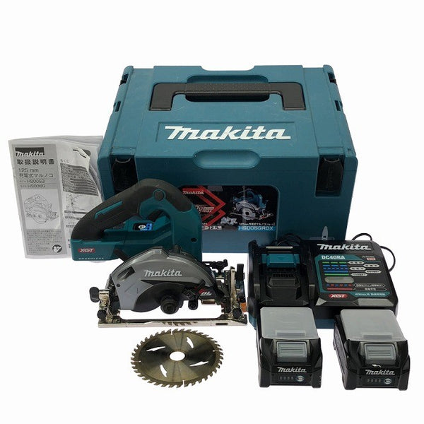 ☆中古品☆makita マキタ 40Vmax 125mm 充電式マルノコ HS005GRDX 青 バッテリ2個(2.5Ah) 充電器 ケース付 コードレス丸のこ131755 - 3