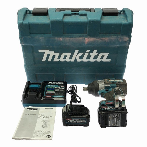 ☆中古品☆makita マキタ 40Vmax 充電式インパクトレンチ TW001GRDX バッテリ2個(2.5Ah) 充電器 ケース付 コードレス バッテリー式130706 - 3