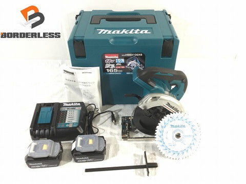 ☆未使用品☆makita マキタ 18V 165mm 充電式マルノコ HS631DGXS 青/ブルー バッテリー2個(18V 6.0Ah) 充電器 ケース付 鮫肌124501