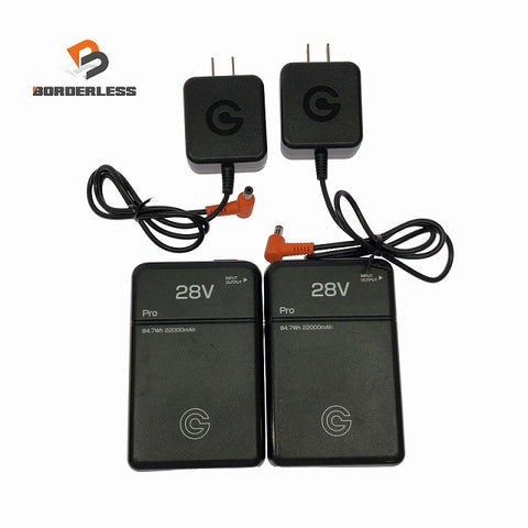 ☆中古品2点☆長信ジャパン バッテリーセット GB428 本体2個+AC充電ケーブル2本 空調作業服 暑さ対策134575