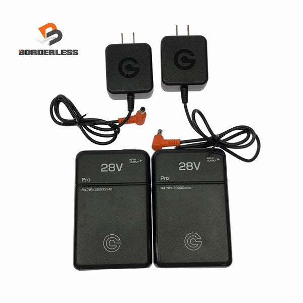 ☆中古品2点☆長信ジャパン バッテリーセット GB428 本体2個+AC充電ケーブル2本 空調作業服 暑さ対策134575 - 1