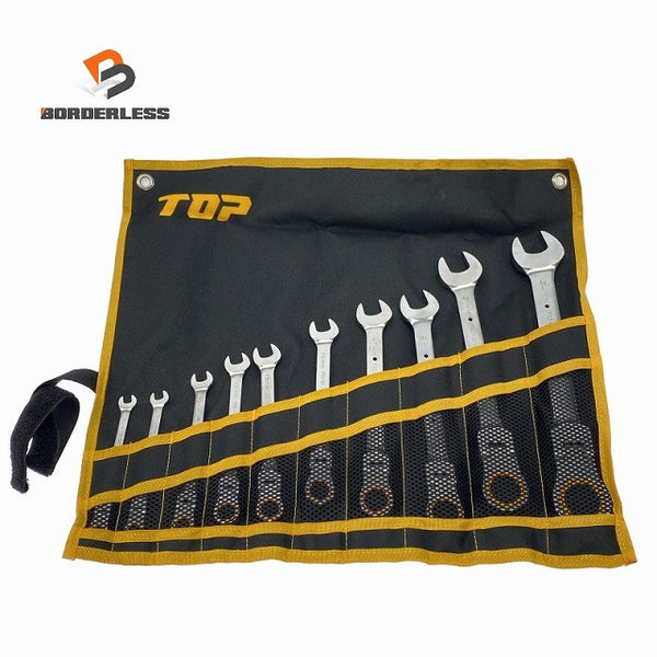 ☆未使用品☆TOP トップ工業 首振りラチェットコンビセット FRC-10000S 工具袋入り 7mm～24mm スパナセット131681 - 1