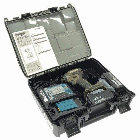 ☆中古品☆makita マキタ 18V 充電式インパクトドライバ TD173DRGXO オリーブ バッテリー2個(18V 6.0Ah)充電器 ケース付128091 - 0