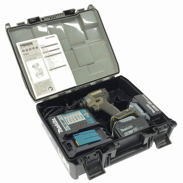 ☆中古品☆makita マキタ 18V 充電式インパクトドライバ TD173DRGXO オリーブ バッテリー2個(18V 6.0Ah)充電器 ケース付128091 - 2