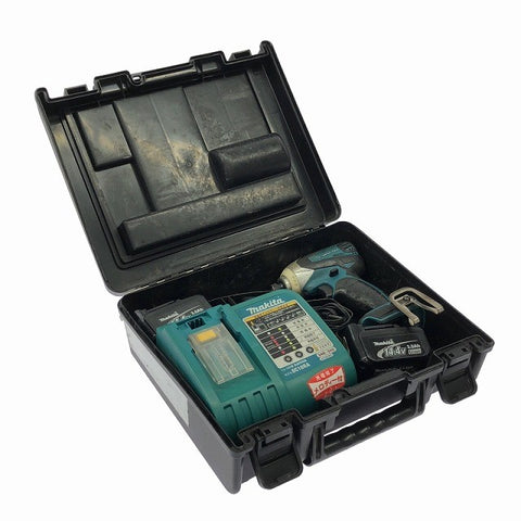 ☆中古品☆makita マキタ 14.4V 充電式インパクトドライバー TD132DRFX 青/ブルー バッテリ2個(14.4V3.0) 充電器 ケース付119002 - 0